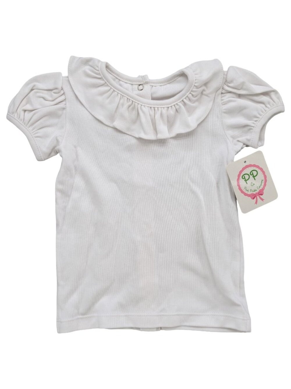 Posh Pickle Cotton Top Baby Girls White Puff Sleeve Ruffle Collar Size 12M